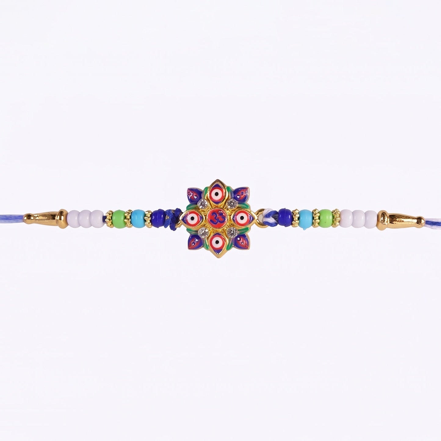 Evil Eye OM Star Rakhi displayed on white background