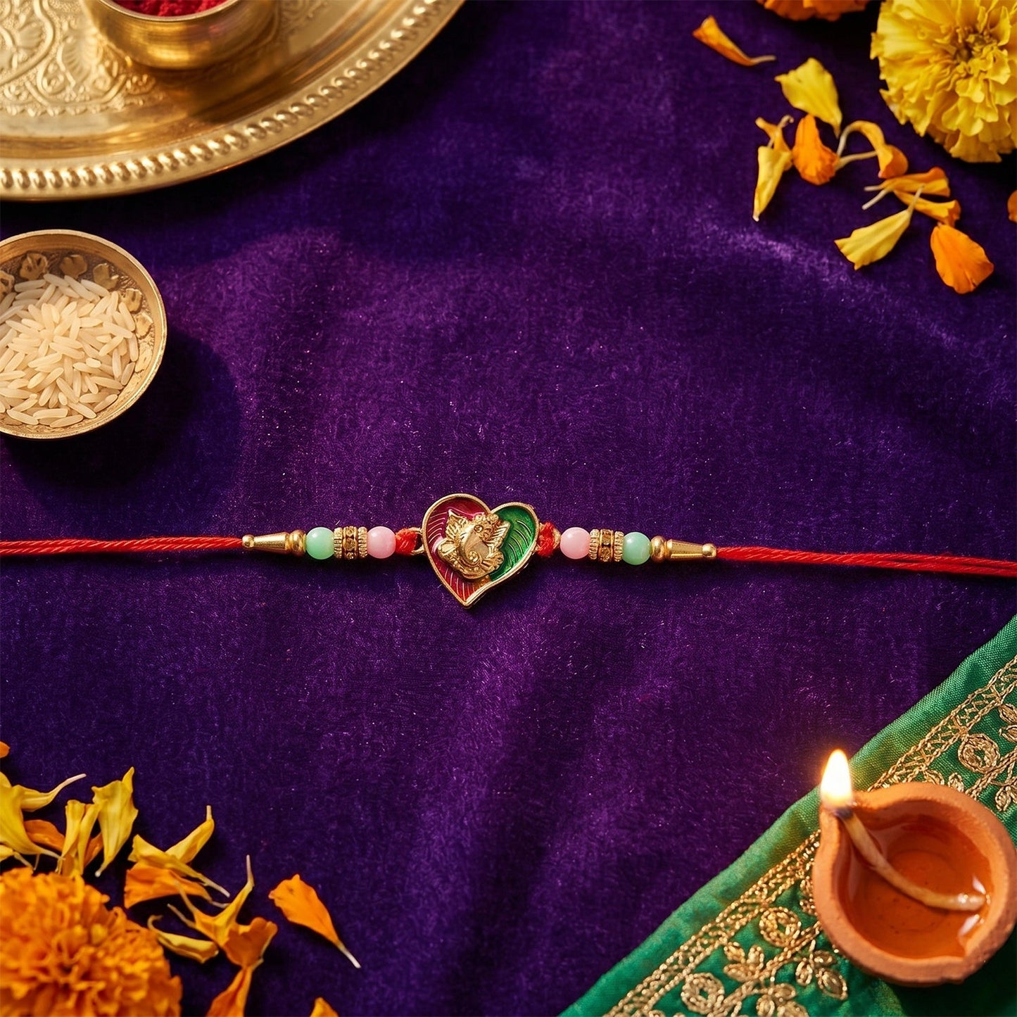 Traditional thread and elegant centerpiece of Lord Ganesha Rakhi