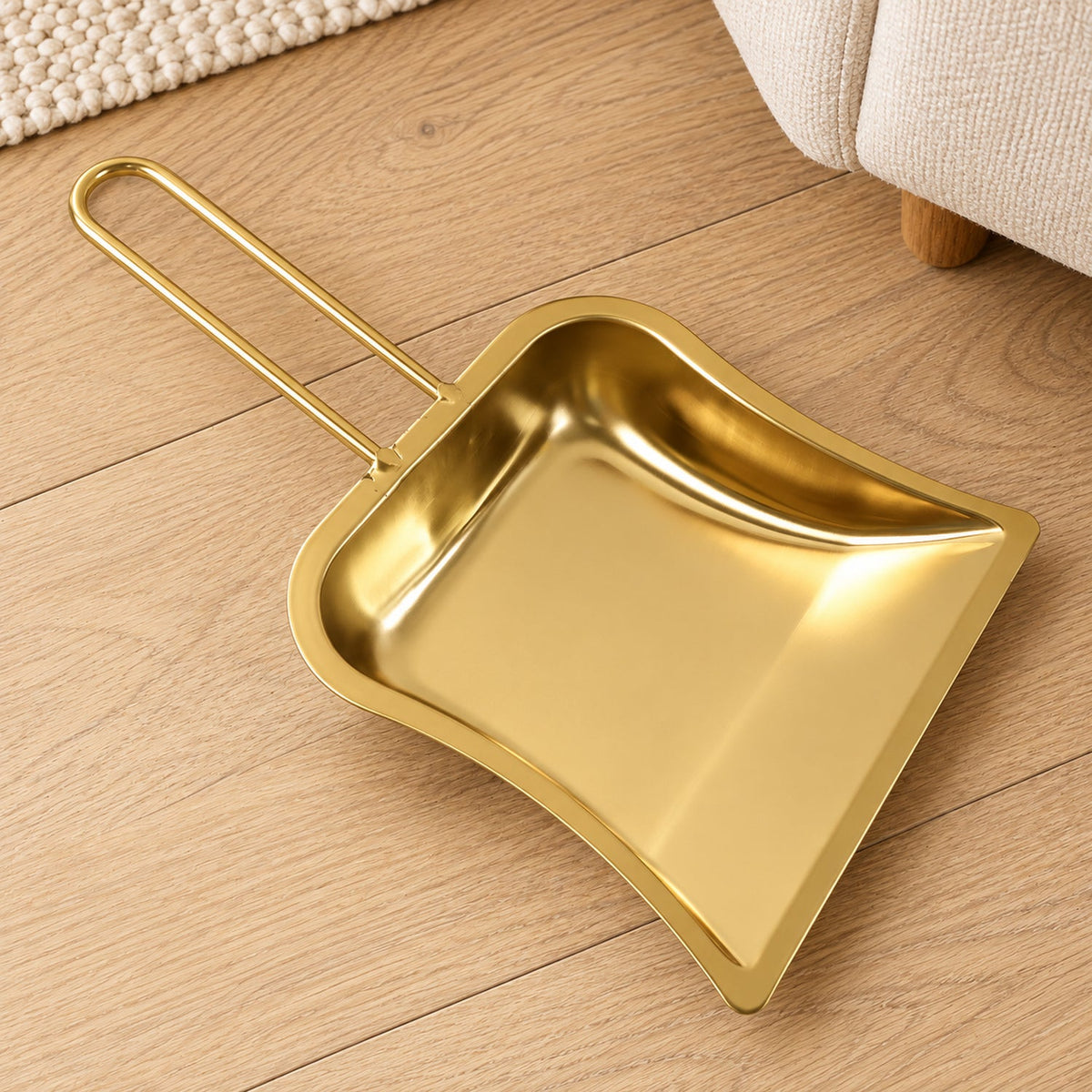 Golden metal dustpan loop handle floor cleaning