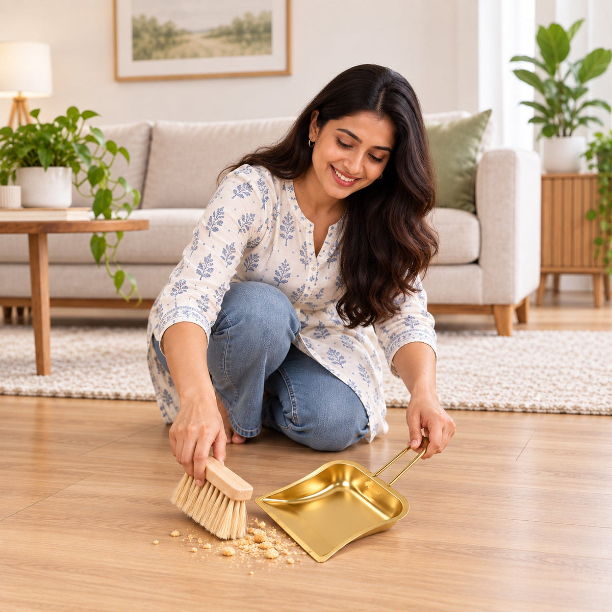 Gold dustpan home cleaning