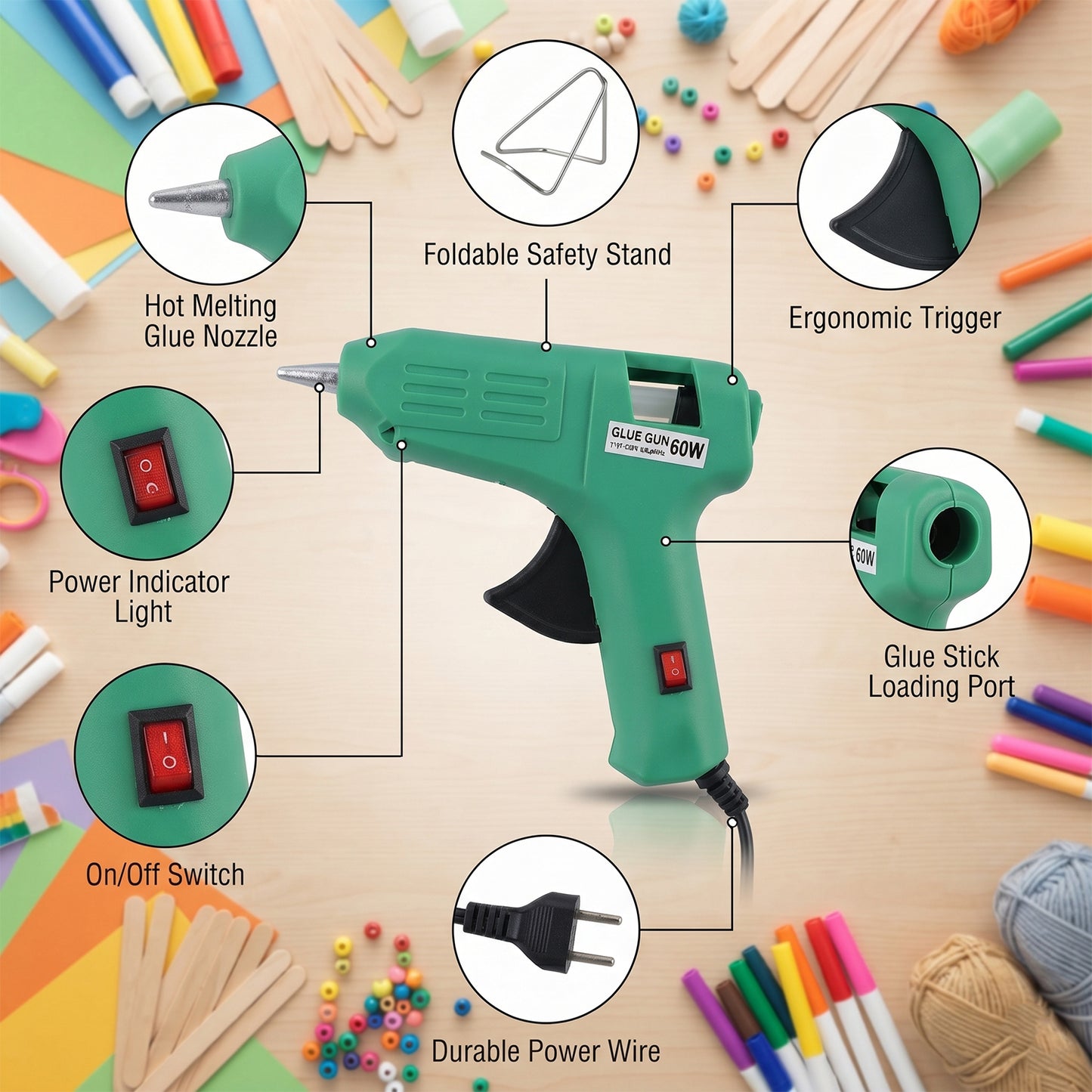 Hot Melt Glue Gun – 60W for Crafts & Quick Repairs | Indo Glow
