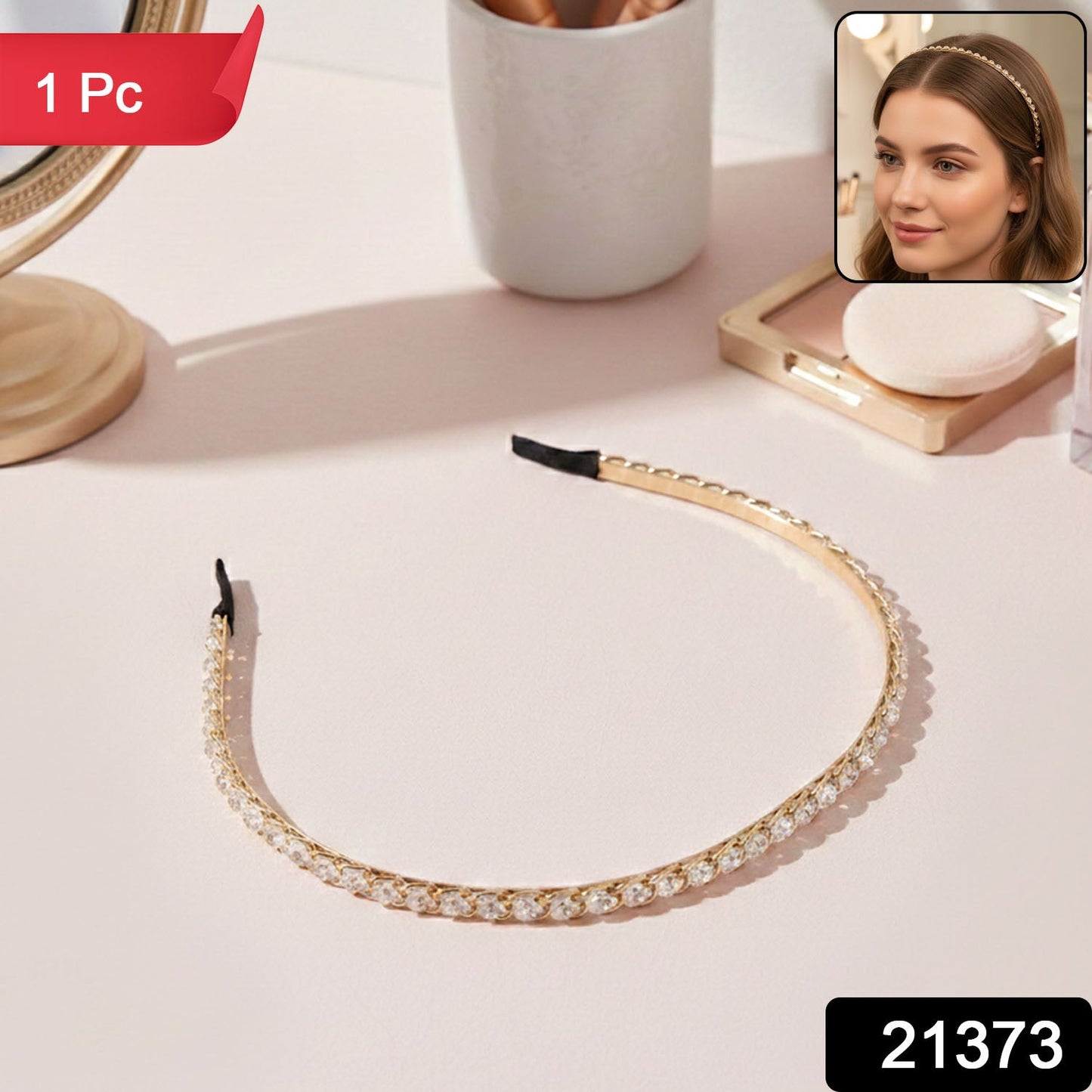 Elegant Crystal Studded Metal Hair Band (1 Pc)