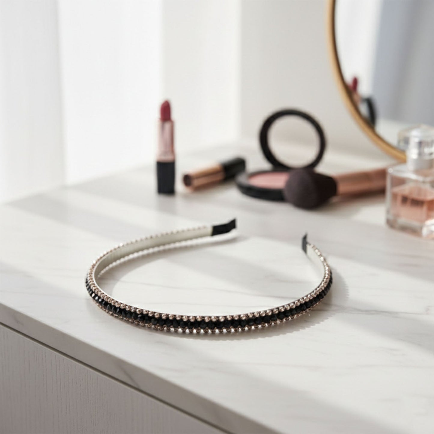 Elegant Black Crystal Studded Metal Hair Band (1 Pc)