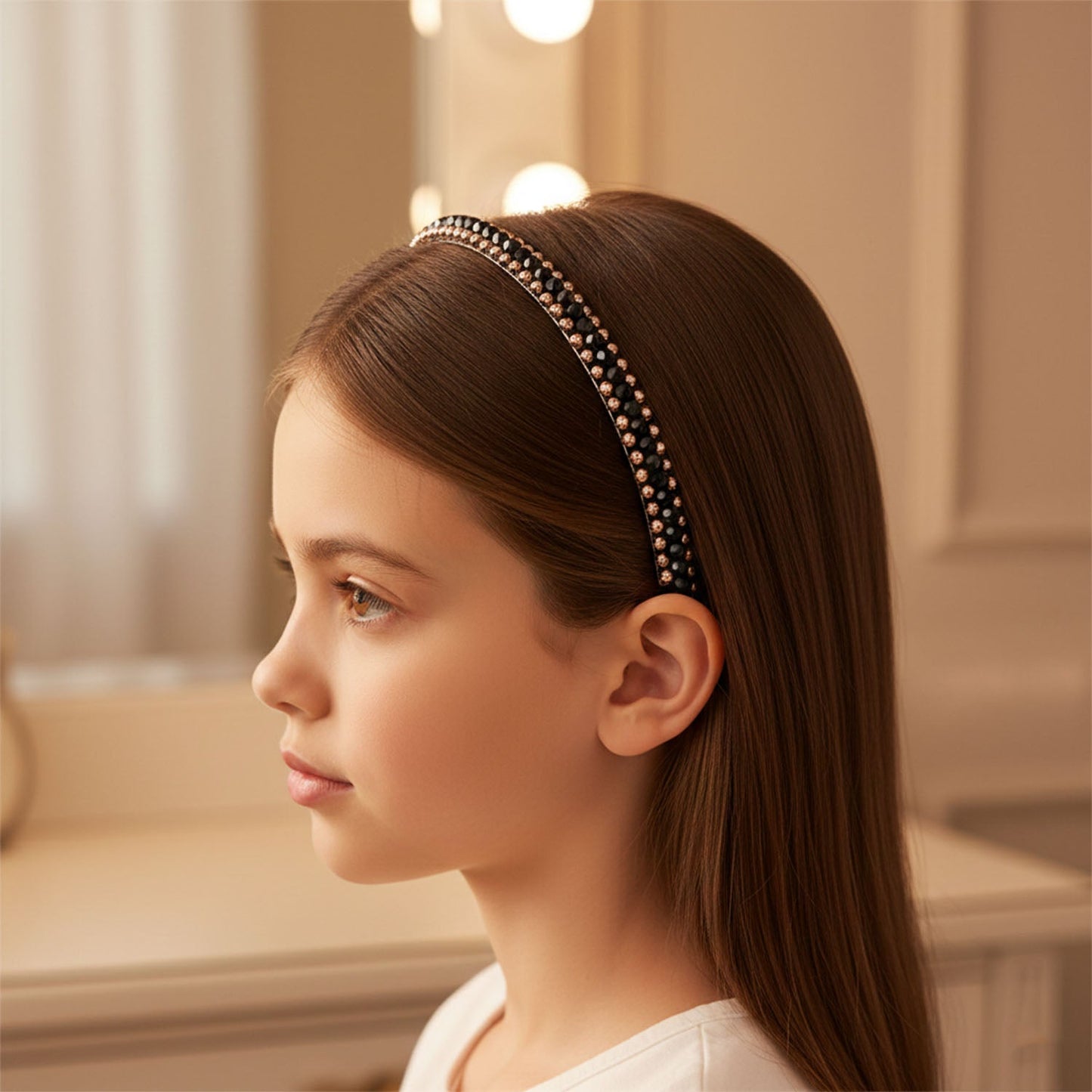 Elegant Black Crystal Studded Metal Hair Band (1 Pc)