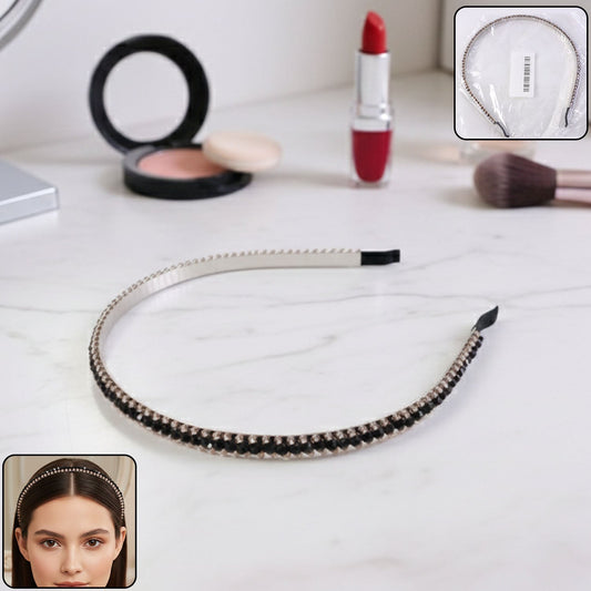 Elegant Black Crystal Studded Metal Hair Band (1 Pc)