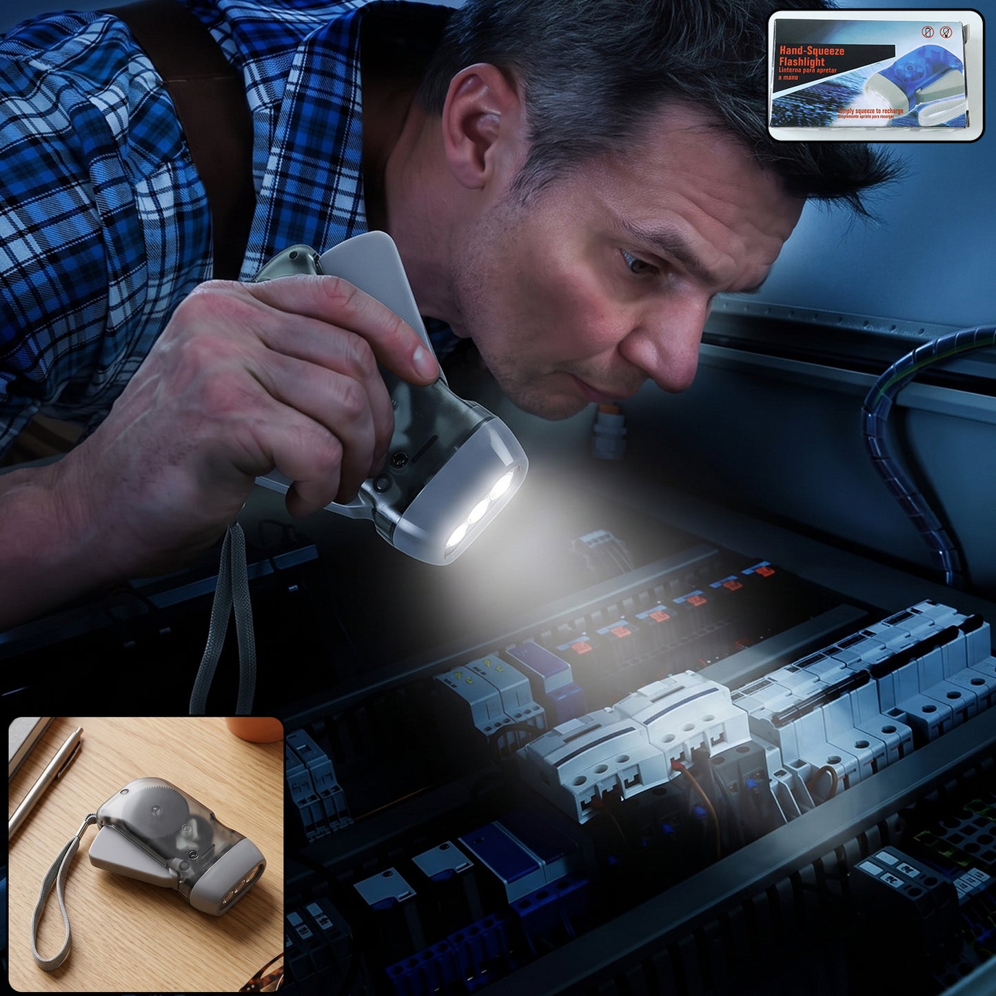 3-LED Hand Press Torch â€“ Battery-Free Hand Crank Flashlight
