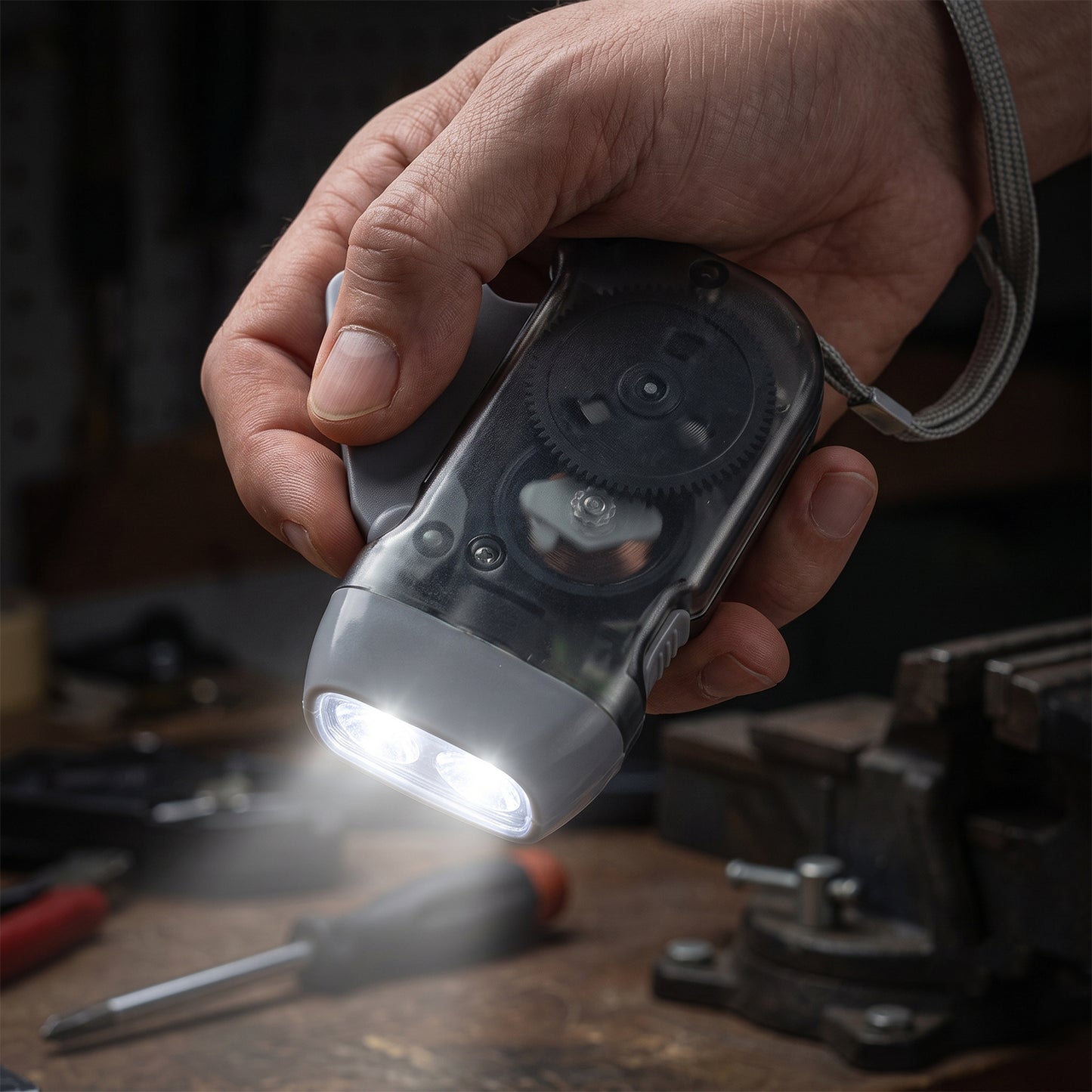 3-LED Hand Press Torch â€“ Battery-Free Hand Crank Flashlight