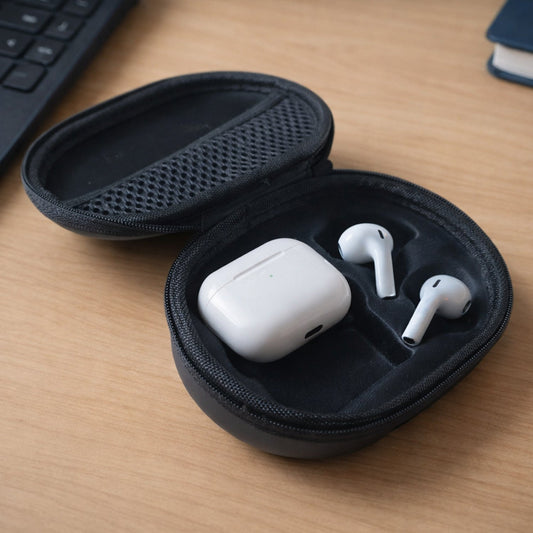 Minimalist earphone organizer case designed for easy portability.
