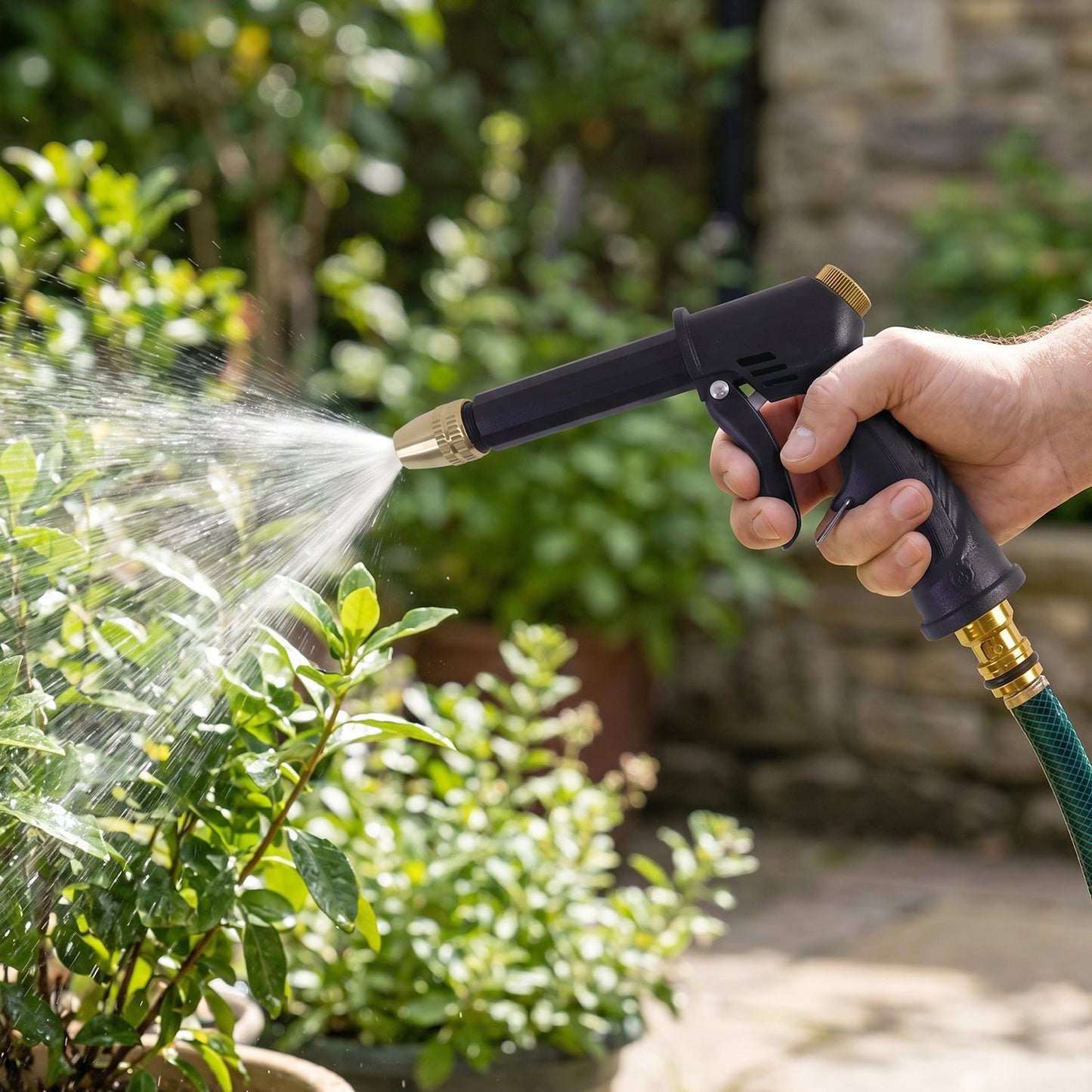 Complete garden pressure washer set with interchangeable nozzles and hose fittings