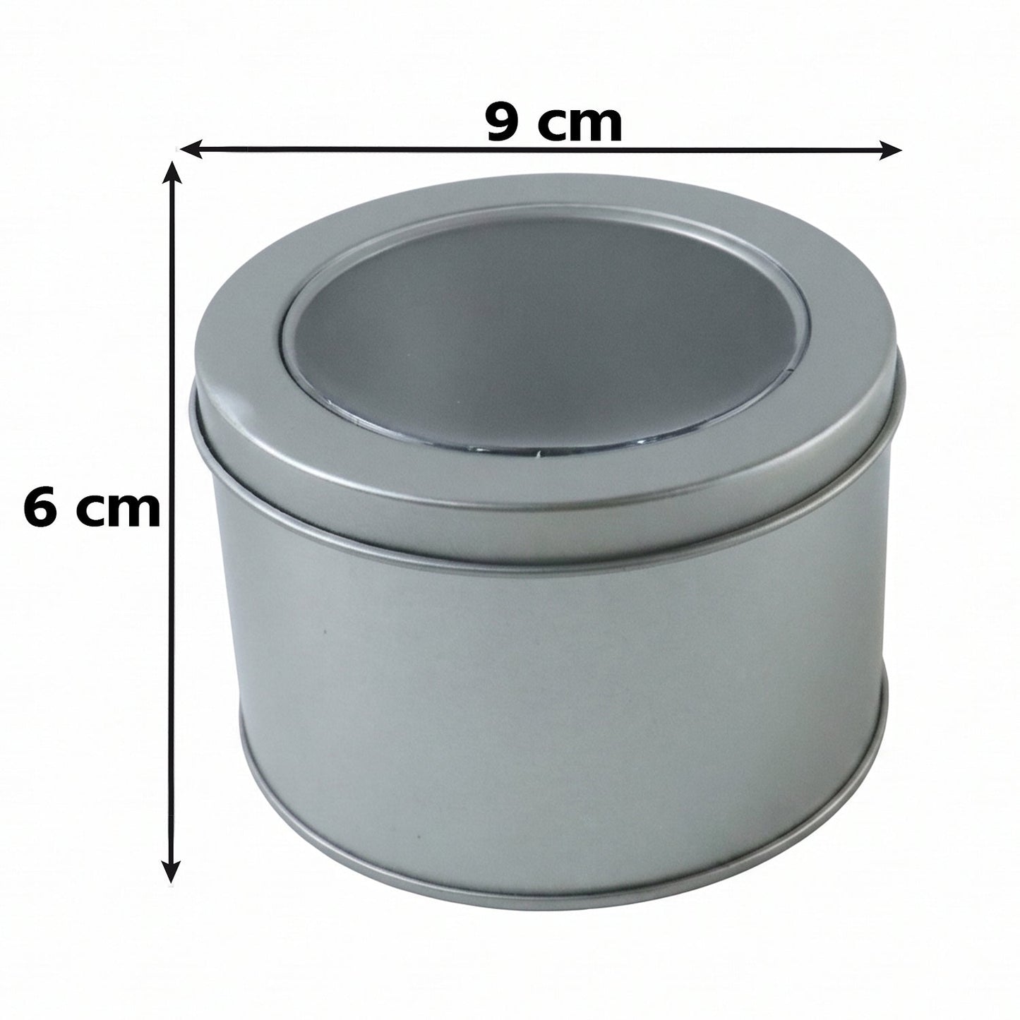 Small round metal tin box with see-through lid, perfect for organising craft supplies.