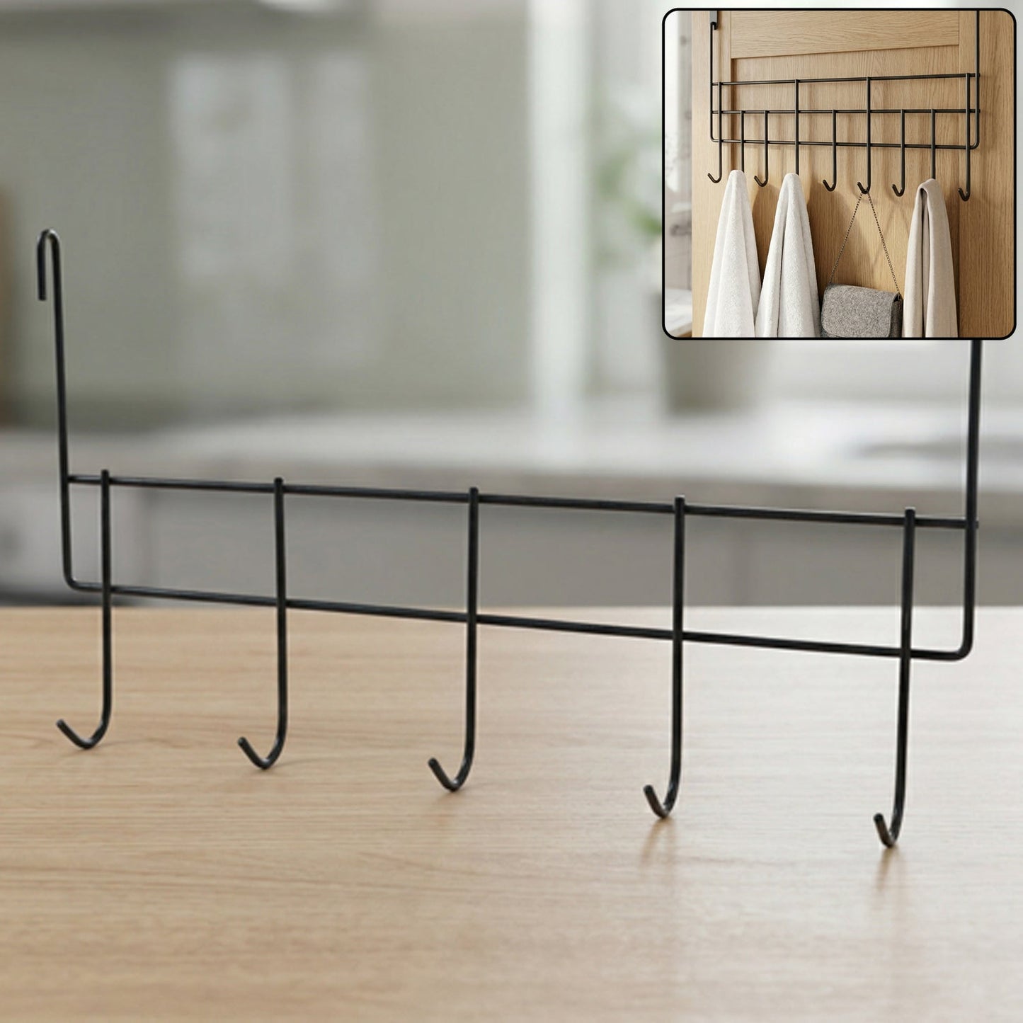 Premium Over The Door Metal 5 Hook Rack 1 Pc