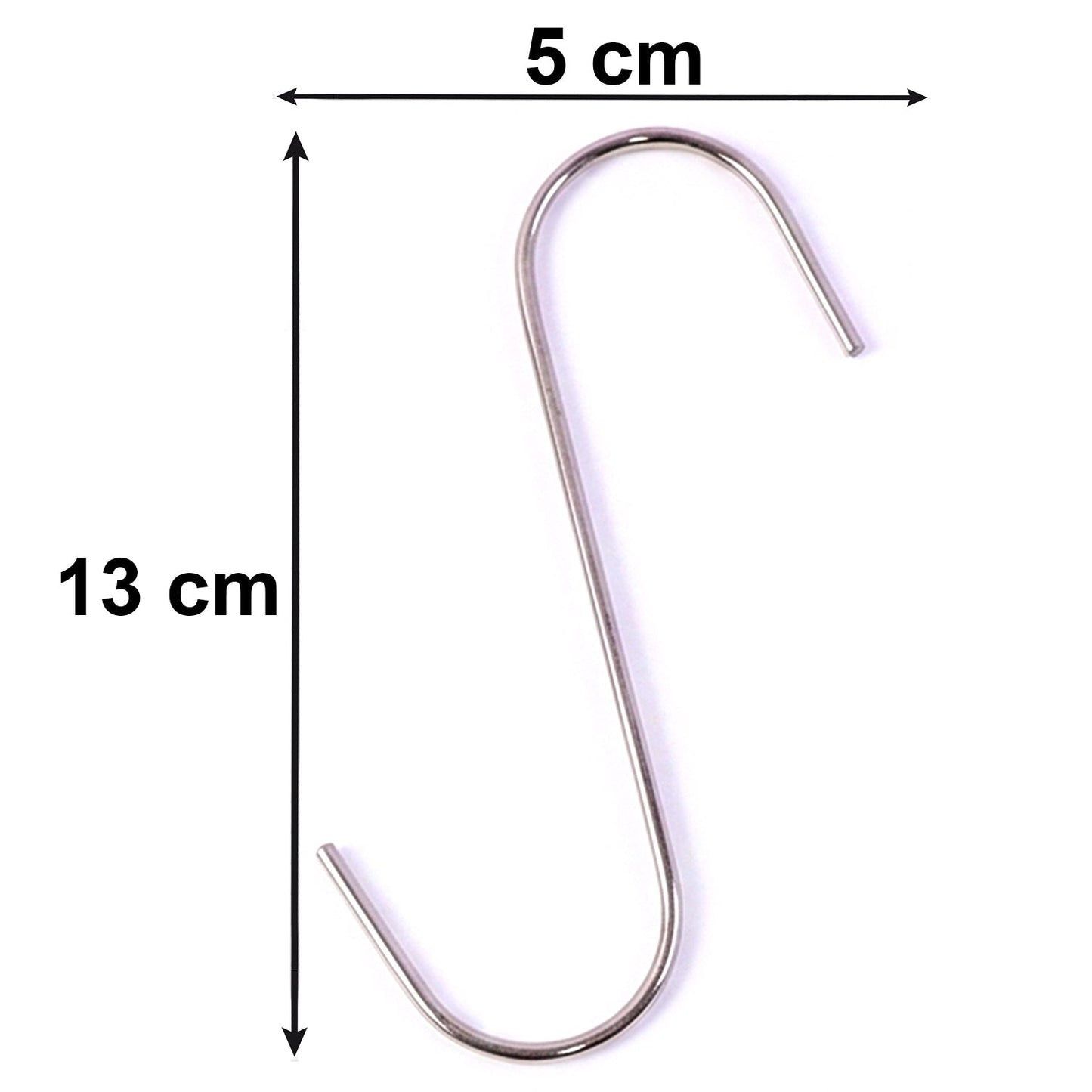 Set of 10 silver S-shaped hooks for home organization.