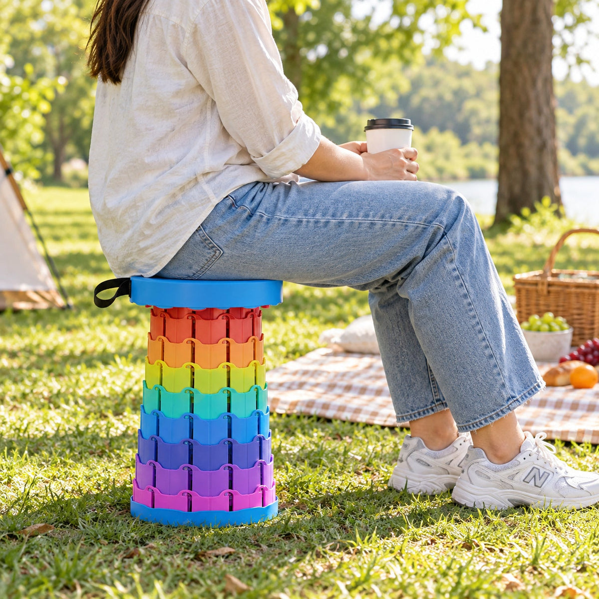 Rainbow telescopic folding stool carry strap