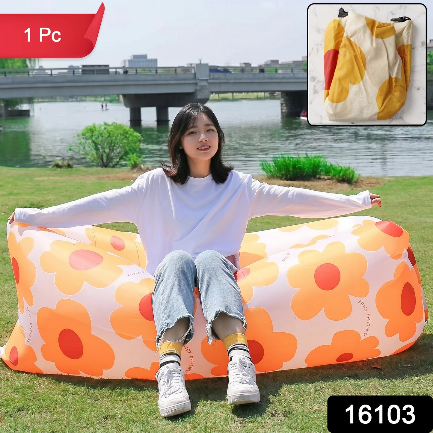 Flower Print Portable Inflatable Lazy Sofa
