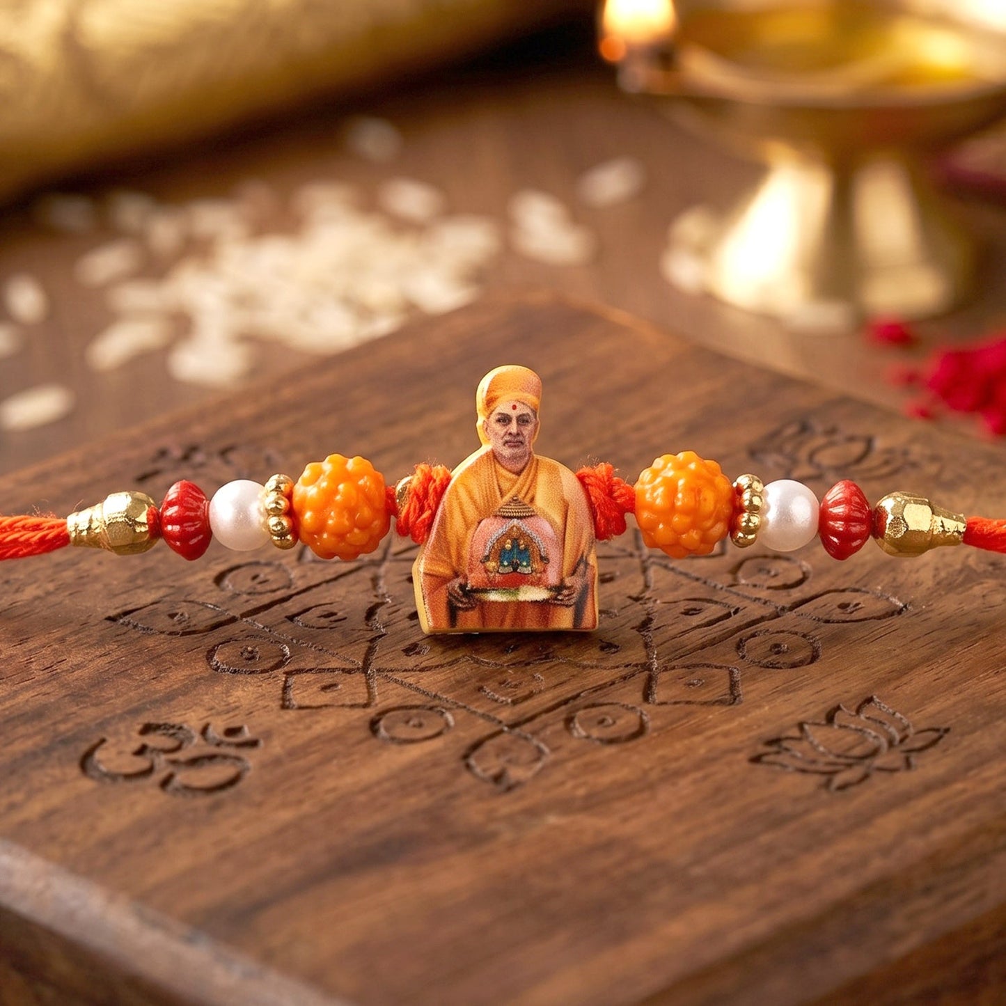 Soft thread Rakhi featuring elegant bead accents