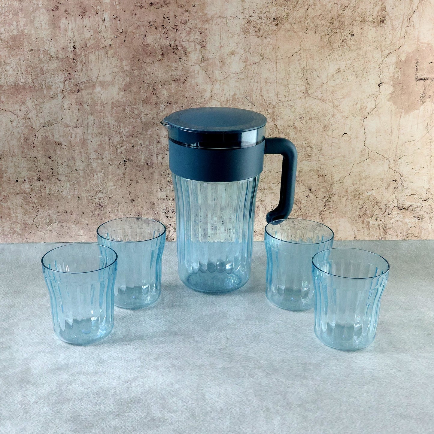 Multipurpose Plastic Water Juice Serving Jug with 4 Drinking Glasses Set (1 Set)