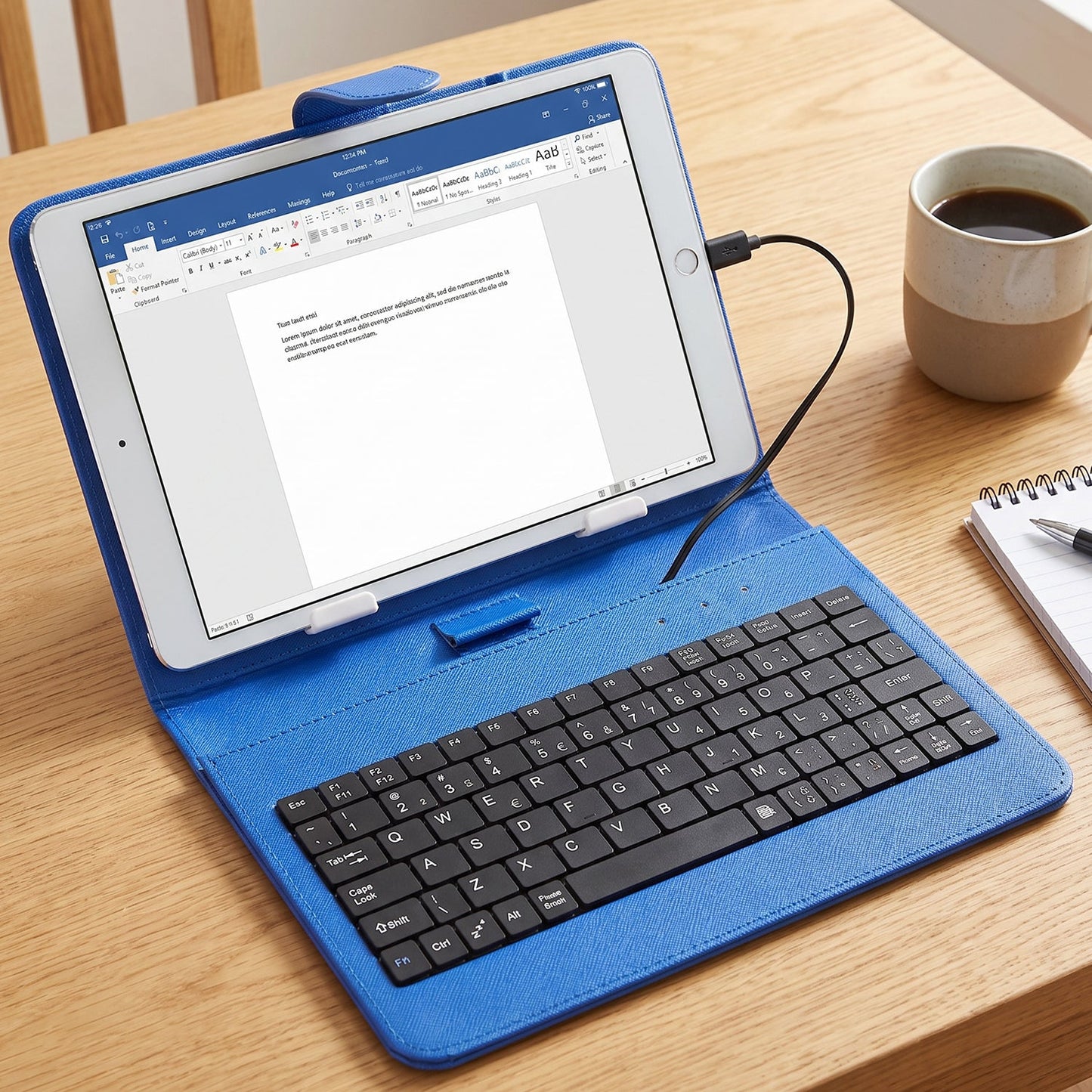 Portable Wired Tablet Keyboard with PU Leather Flip Case and Stand (1 Pc)