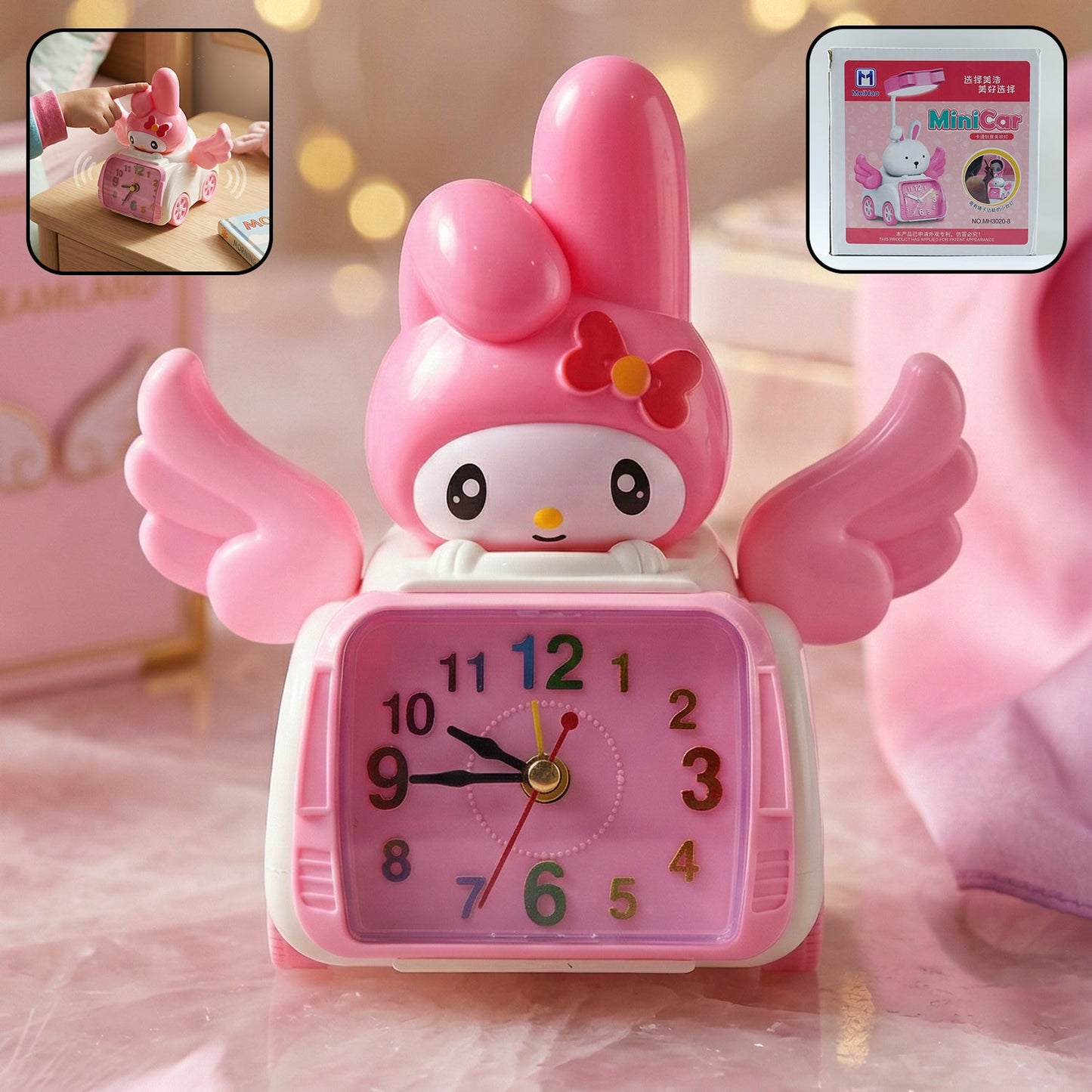 Cute Cartoon Bunny Car Style Pink Table Alarm Clock (1 Pc)