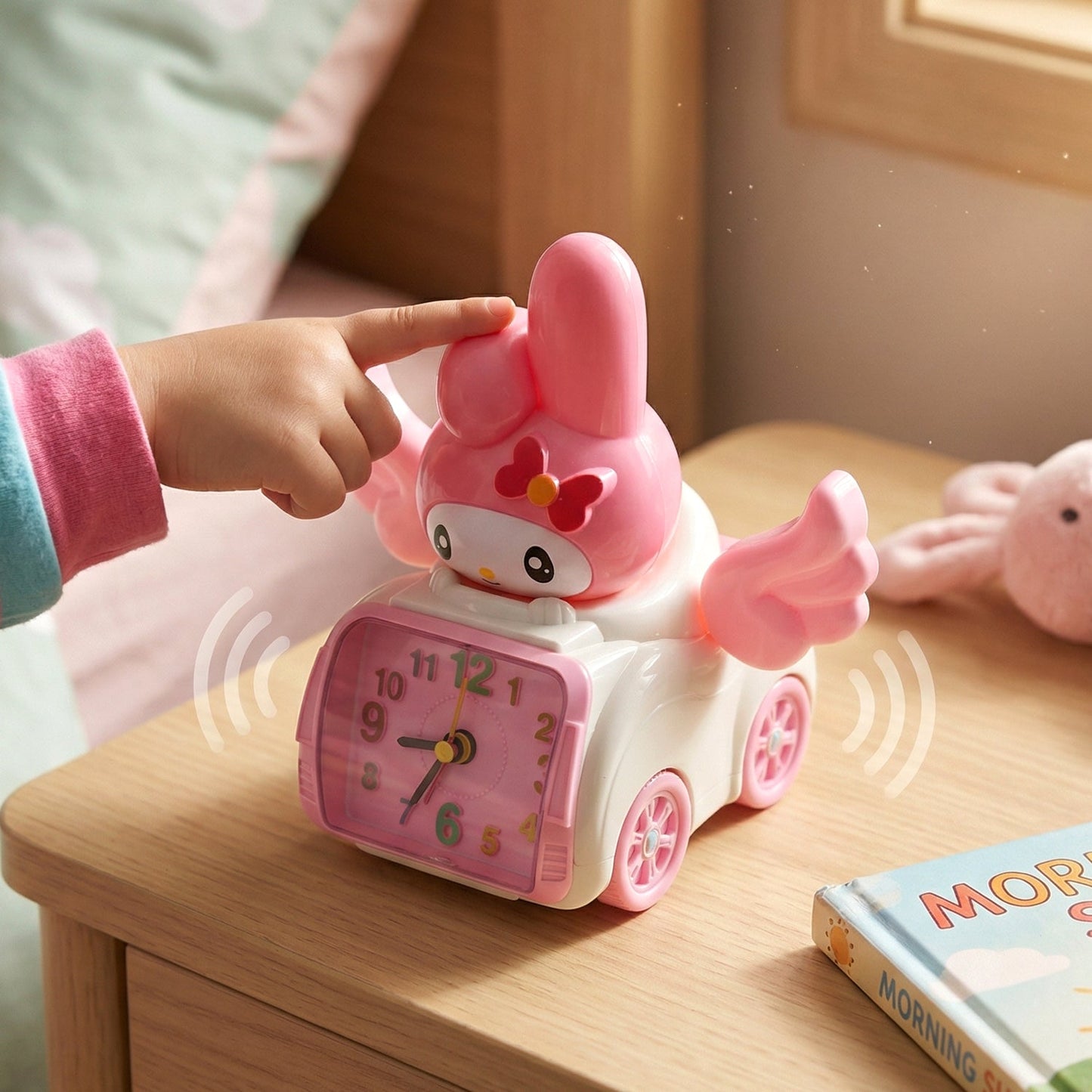 Cute Cartoon Bunny Car Style Pink Table Alarm Clock (1 Pc)