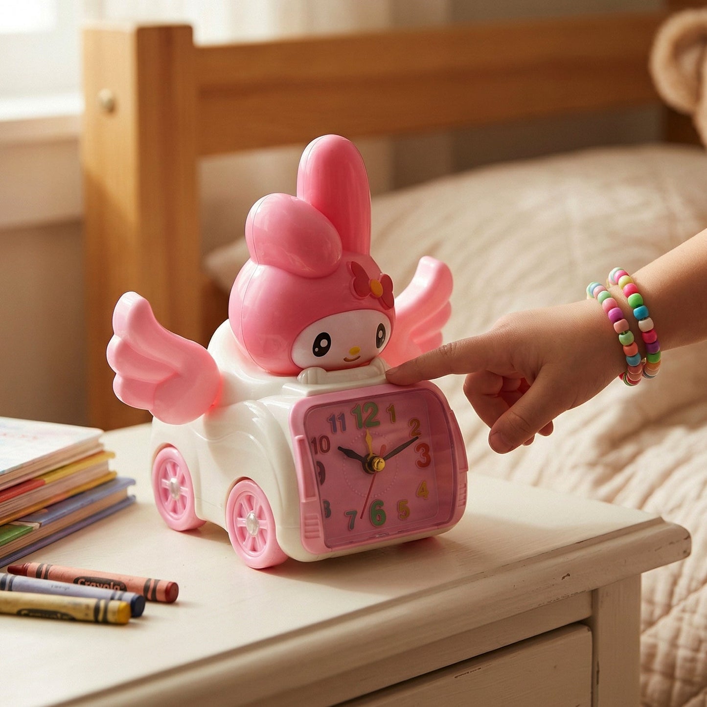 Cute Cartoon Bunny Car Style Pink Table Alarm Clock (1 Pc)