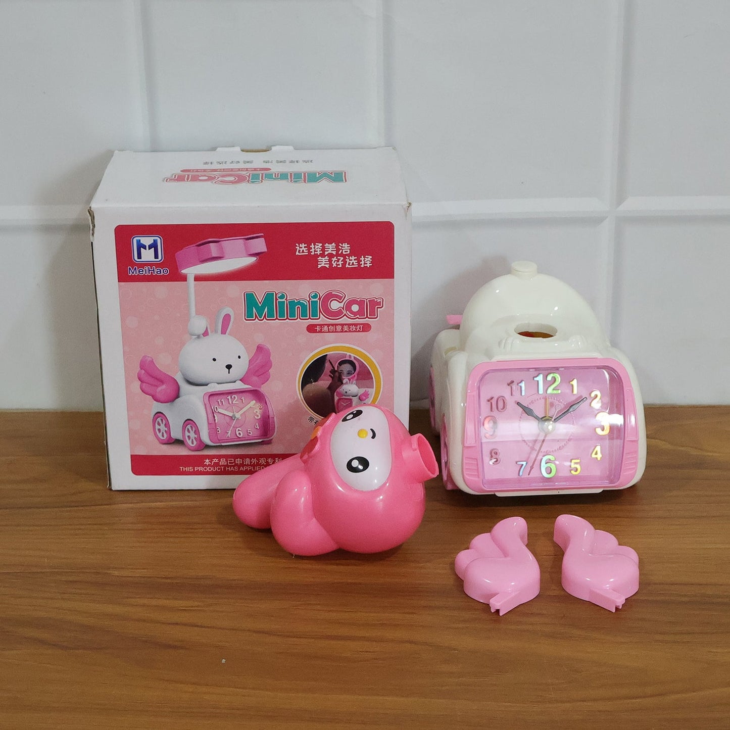 Cute Cartoon Bunny Car Style Pink Table Alarm Clock (1 Pc)