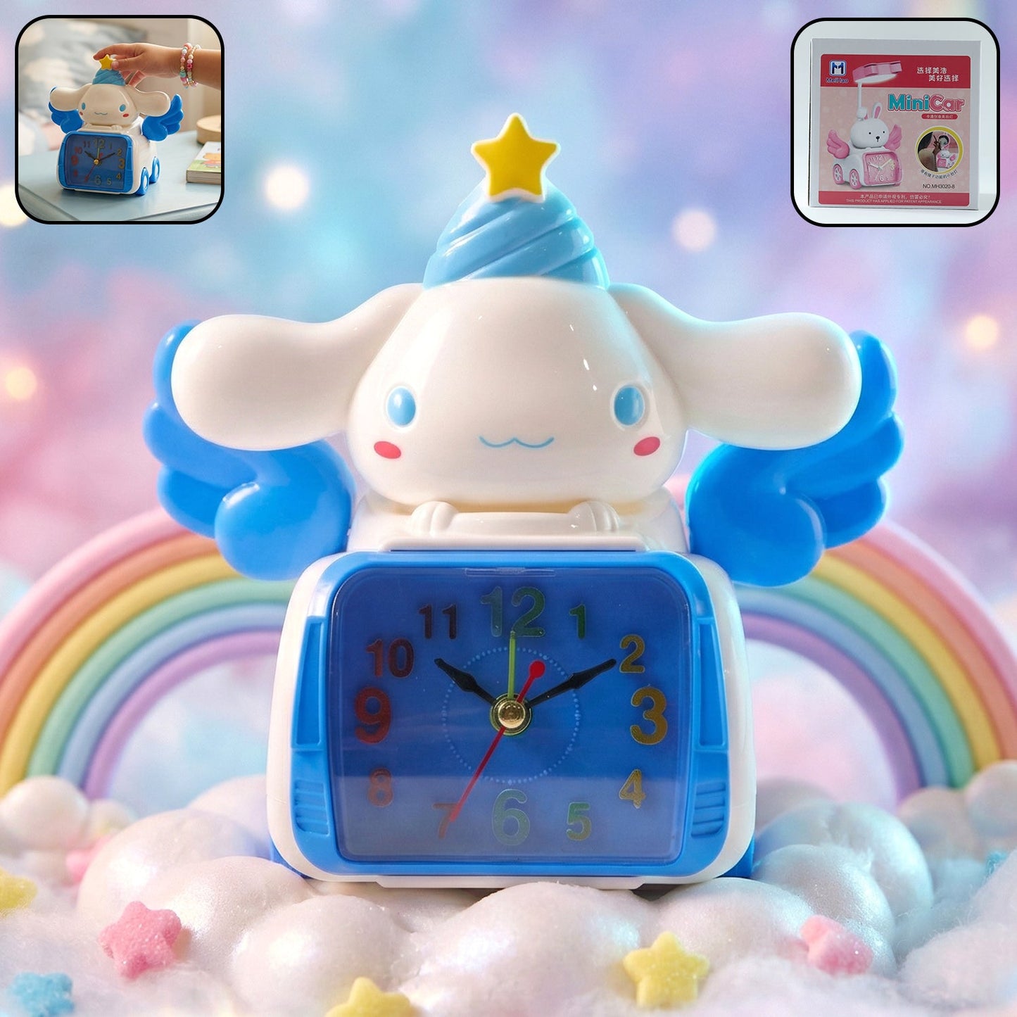 Cute Cartoon Bunny Angel Car Style Table Alarm Clock (1 Pc)
