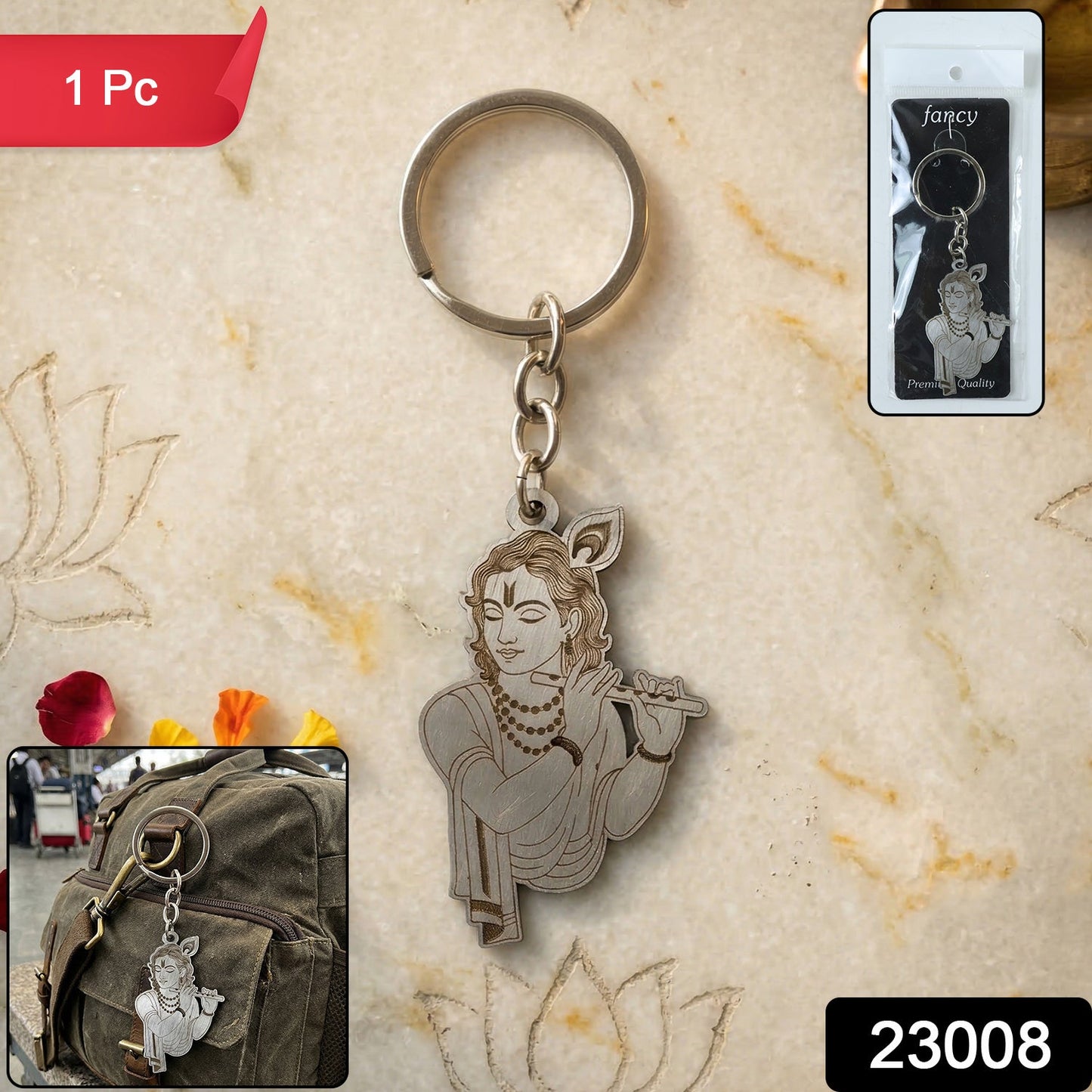 Elegant Metal Lord Krishna Engraved Keychain 1 Pc