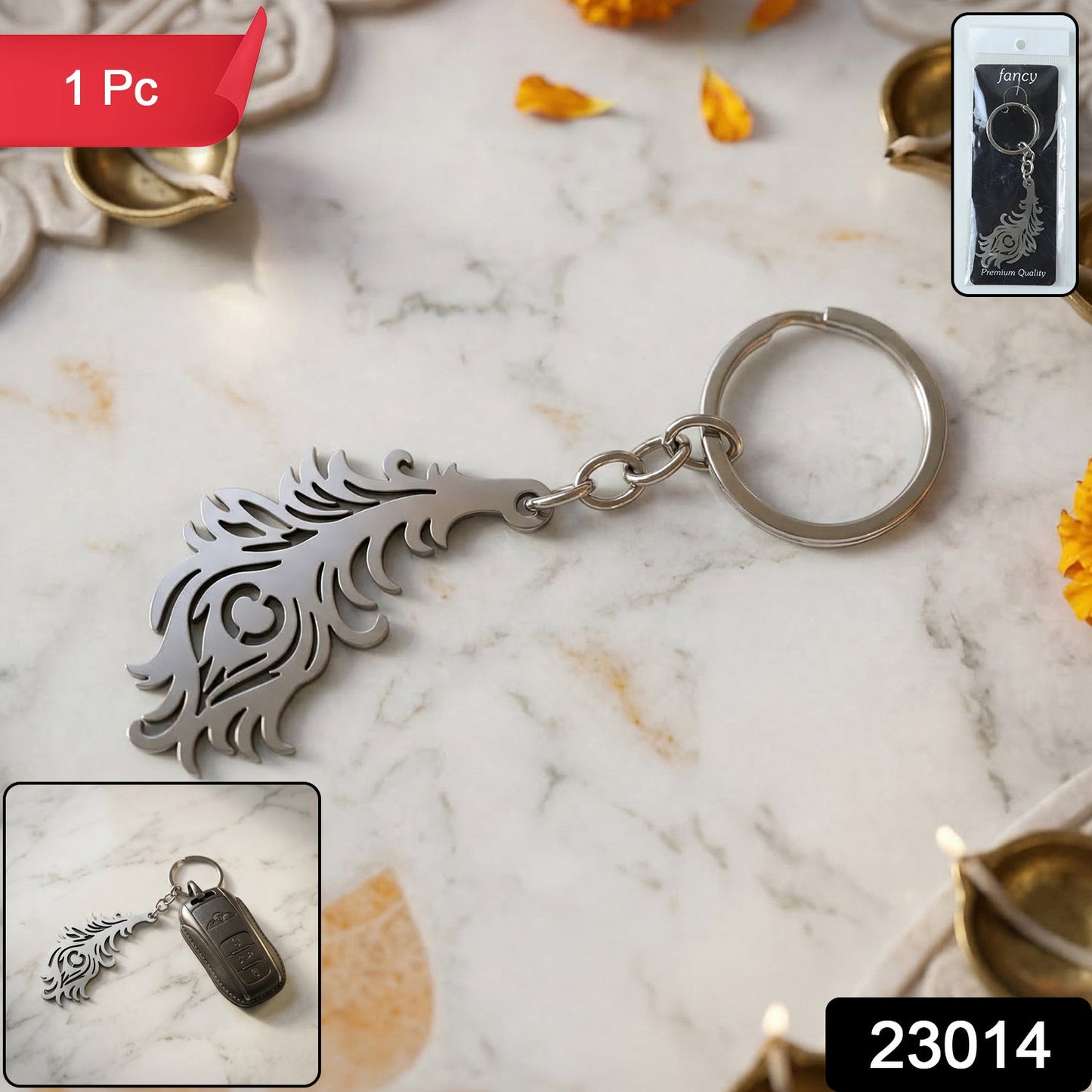 Premium Metal Morpich Feather Design Keychain 1 Pc