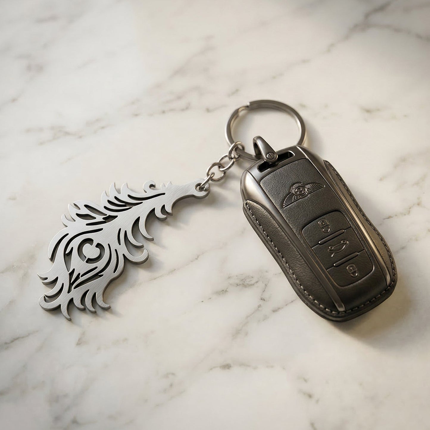 Premium Metal Morpich Feather Design Keychain 1 Pc