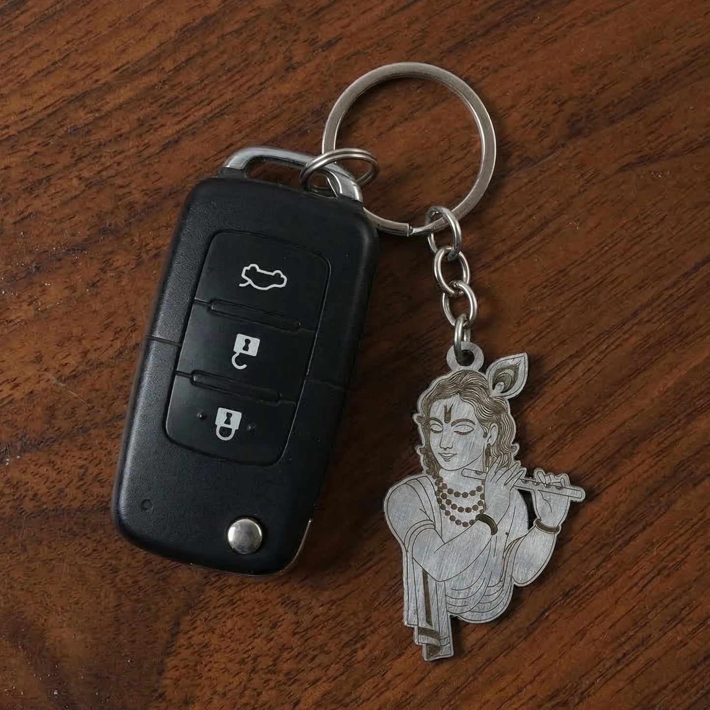 Elegant Metal Lord Krishna Engraved Keychain 1 Pc