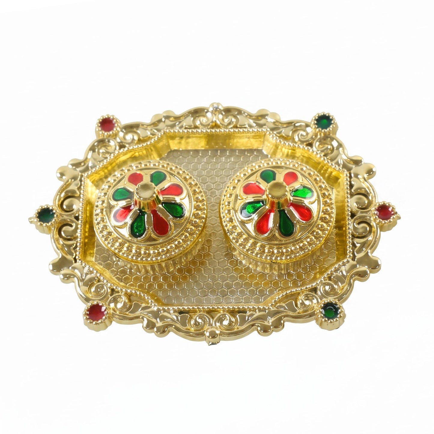 Decorative Golden Kankavati Kumkum Holder with Meenakari Lids (1 Pc)