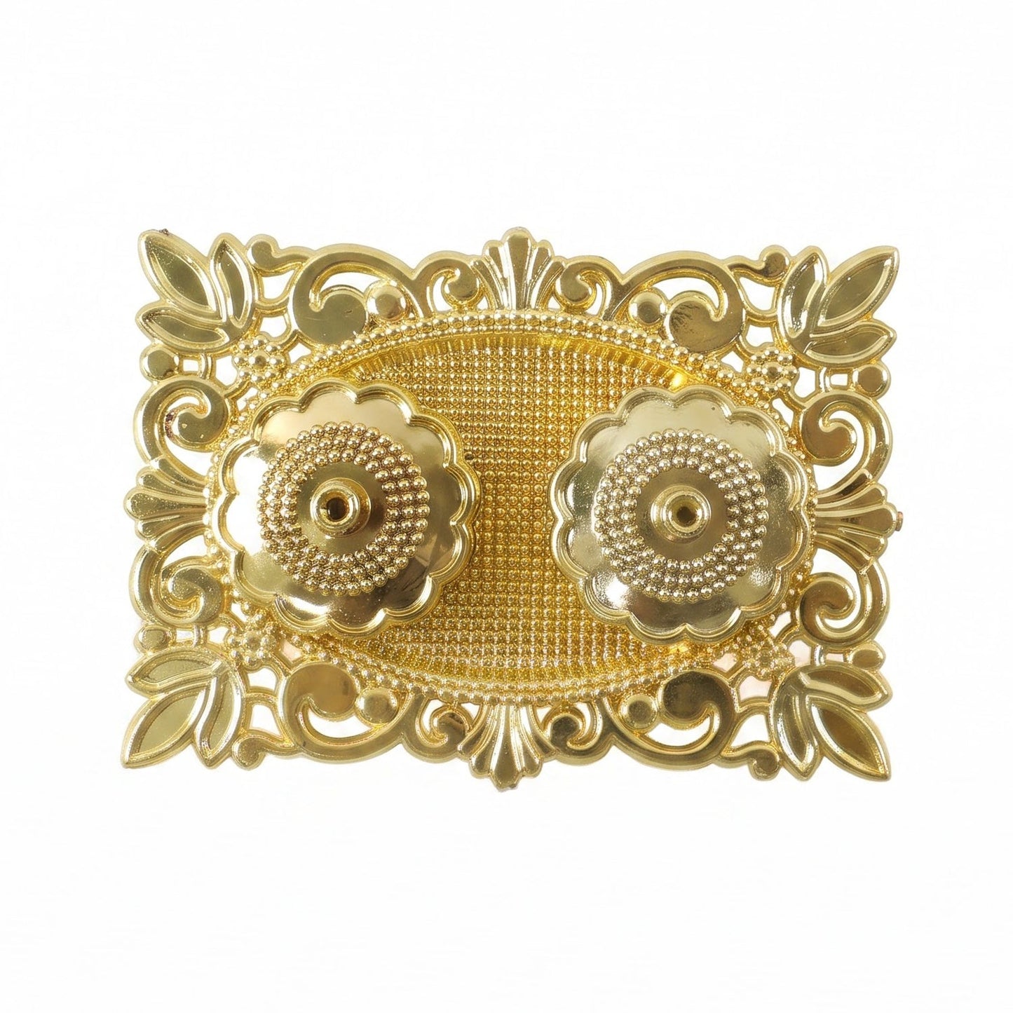 Golden Kankavati Kumkum Holder with Carved Frame and Lids (1 Pc)