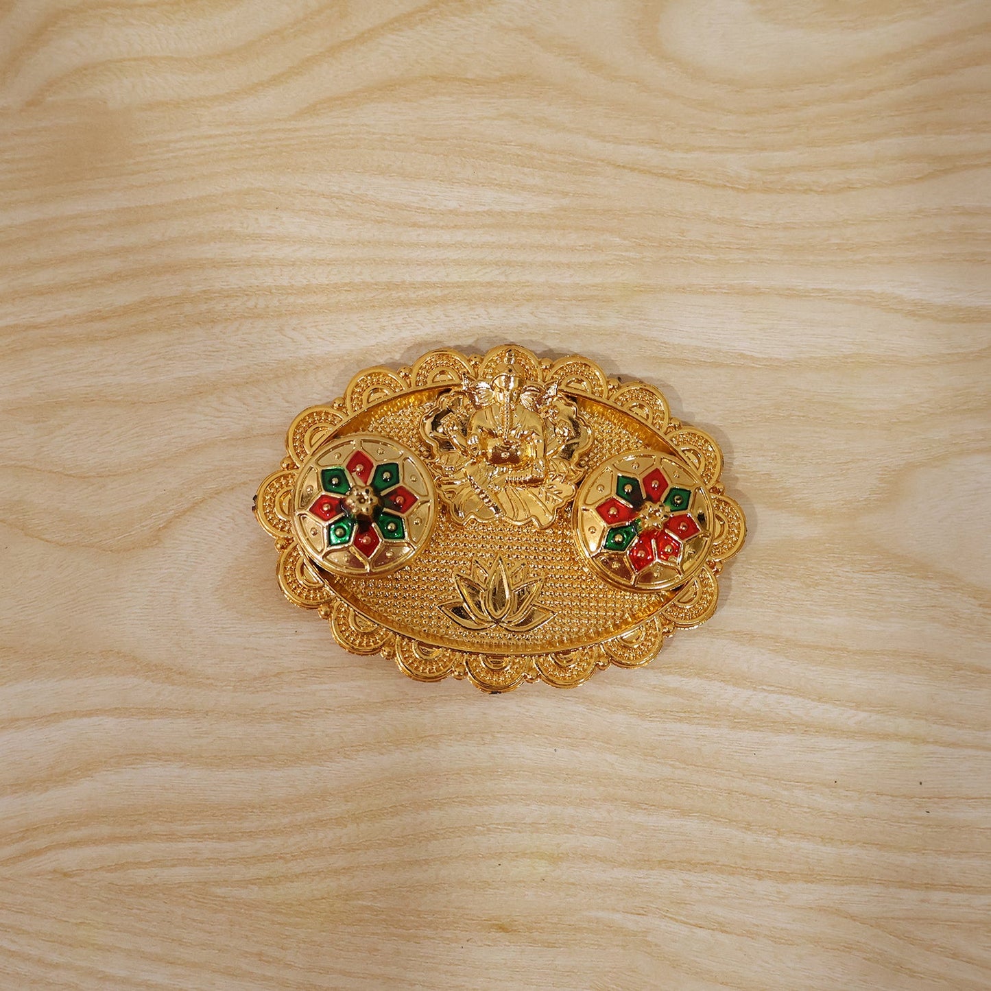Beautiful golden Ganesh kumkum holder for auspicious occasions