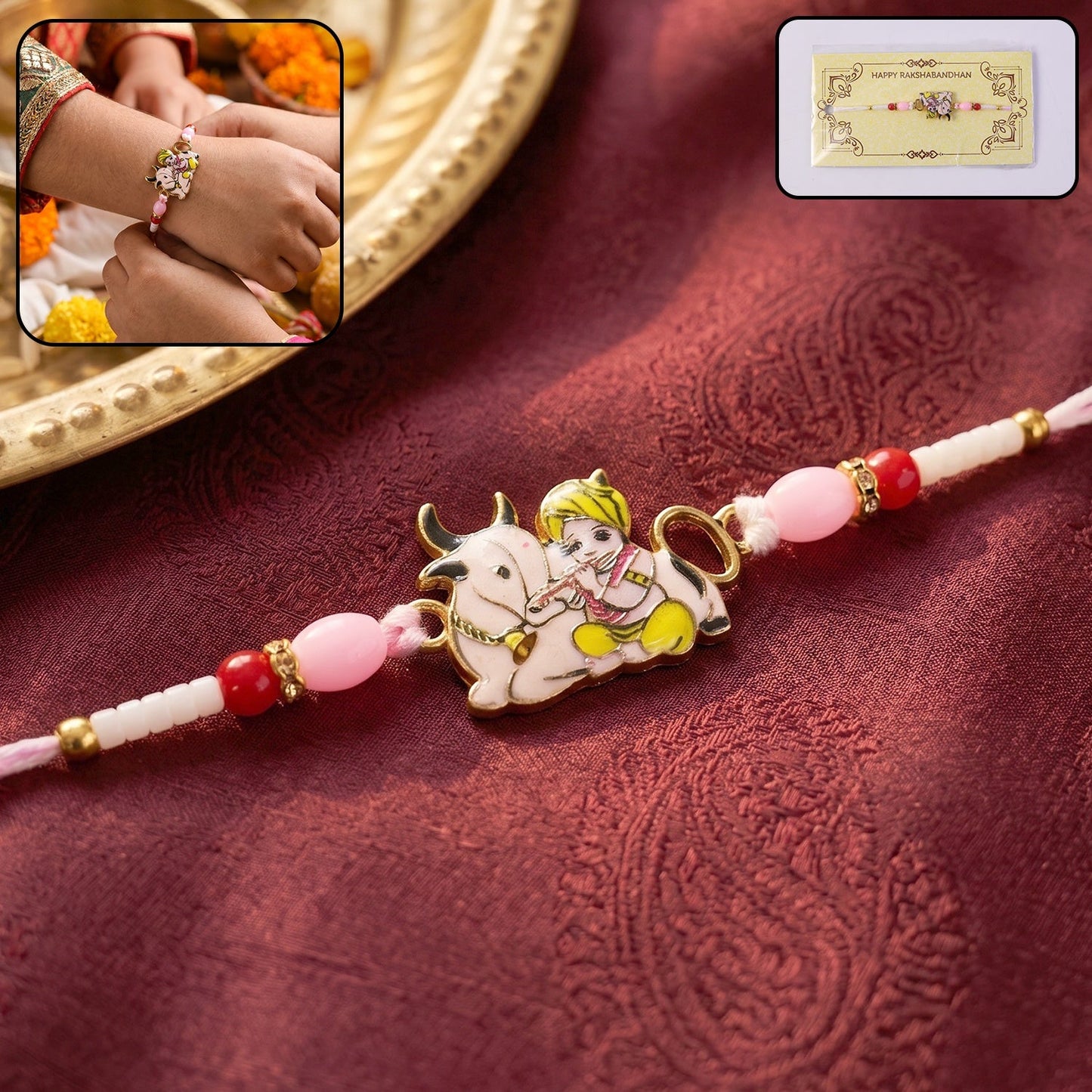 Krishna with Cow Designer Rakhi featuring intricate motifs
