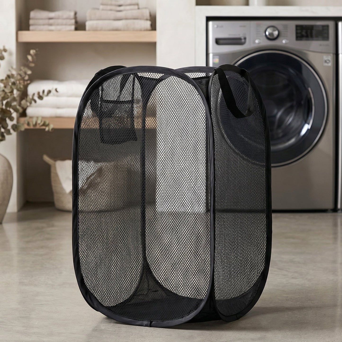 Collapsible Mesh Laundry Hamper Portable Clothes Storage Basket(1 Pc,34x34x57cm)