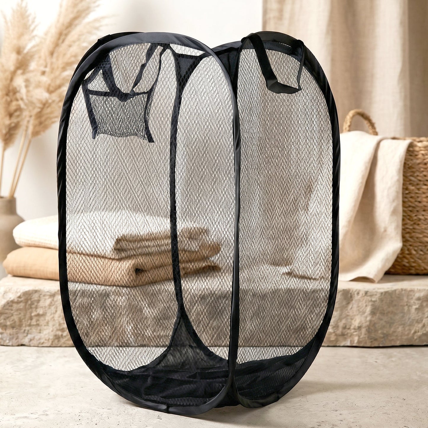 Collapsible Mesh Laundry Hamper Portable Clothes Storage Basket(1 Pc,34x34x57cm)