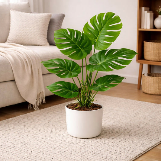 Artificial Monstera Leaf Plant with Pot for Home & Office Table DÃ©cor