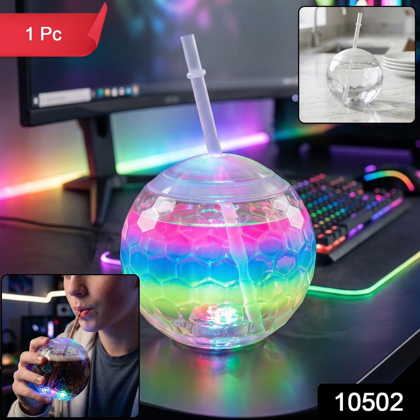 LED Glow Drink Cup with Straw (1 Pc)