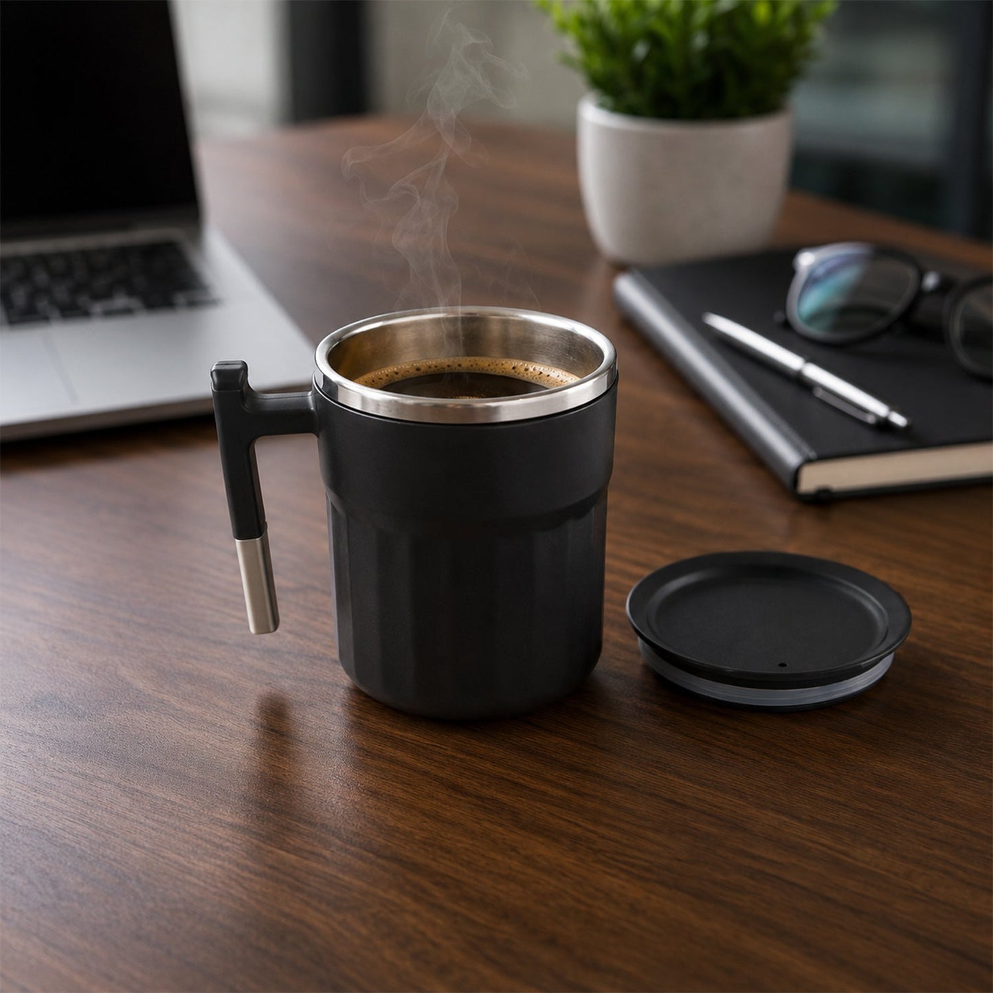 Small mug suited to desks and travel
