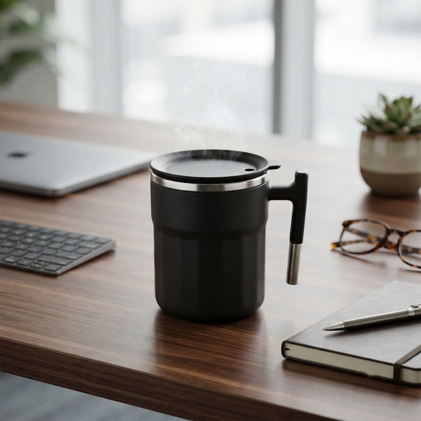 Compact mug held while working