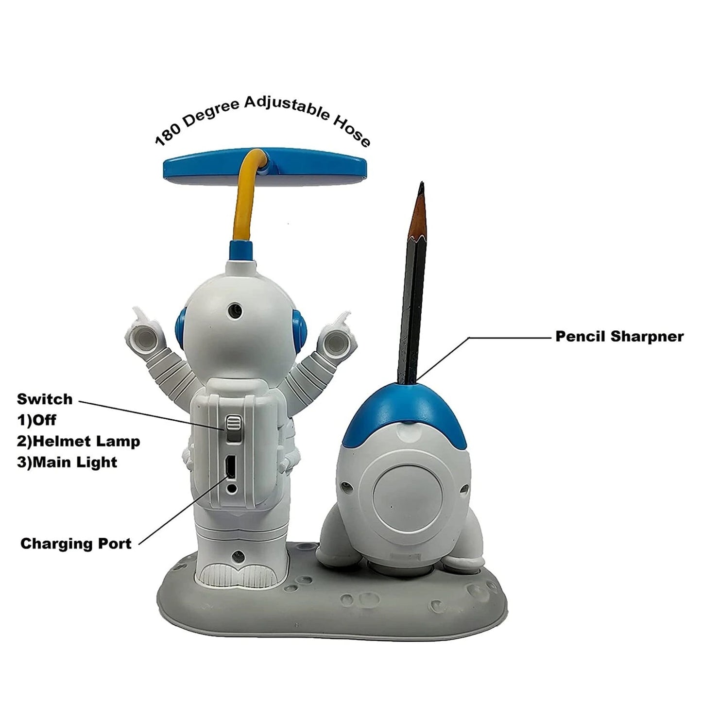 Kids Astronaut LED Study Table Lamp with Built-In Pencil Sharpener (1 Set)