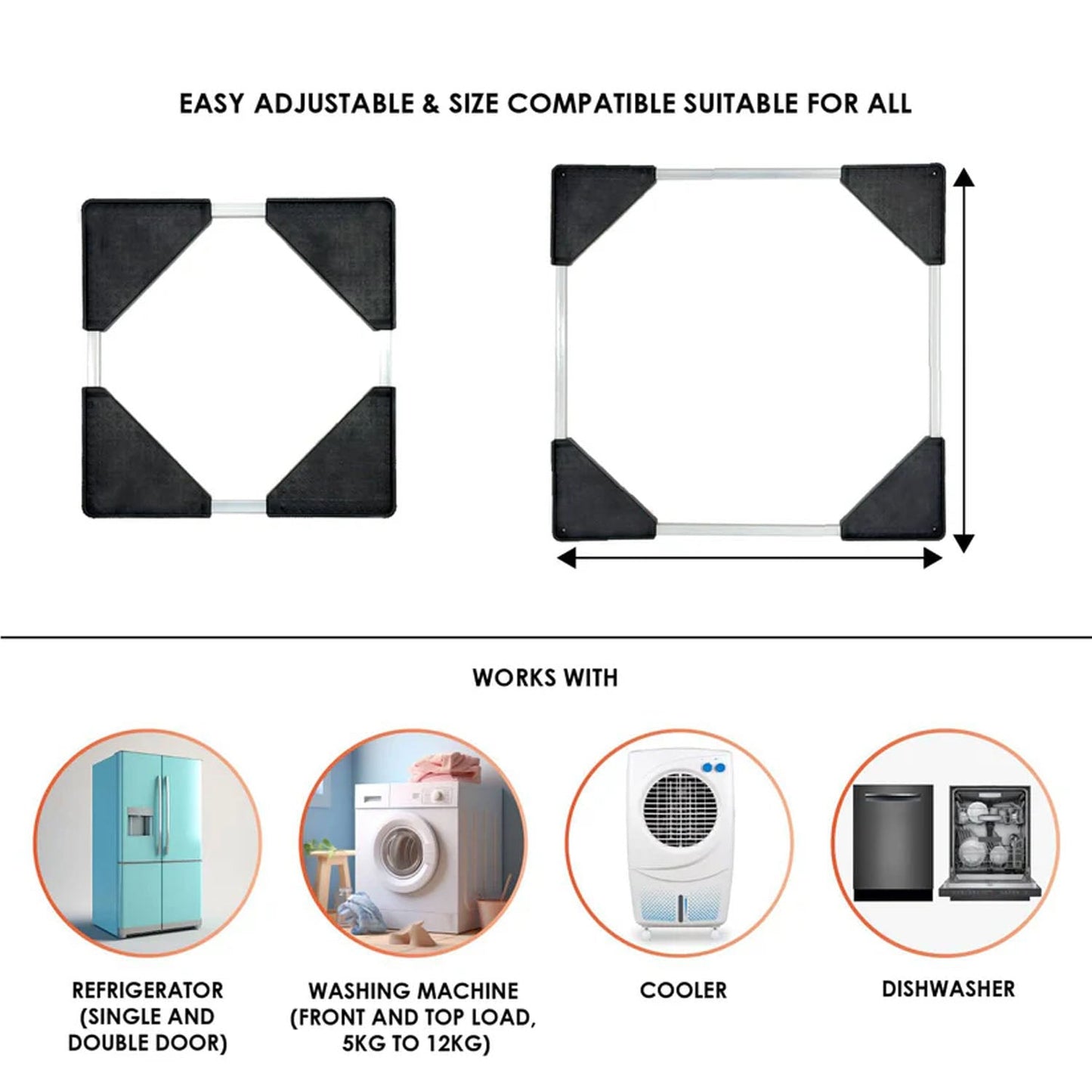 Adjustable Washing Machine & Refrigerator Stand (67Ã—67 cm ,1 Pc)