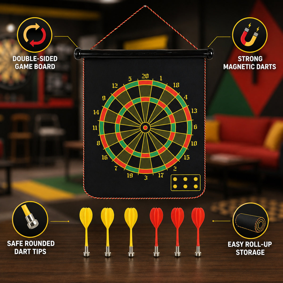 Roll-Up Double-Sided Dartboard Game (1 Set)
