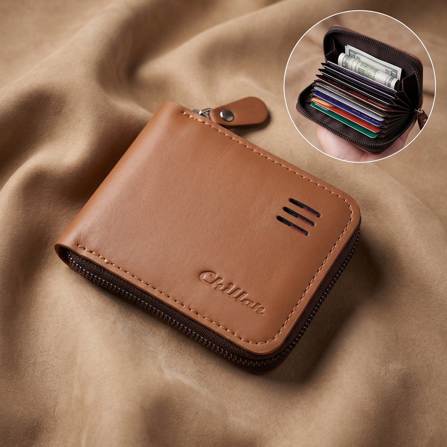 Compact Zip-Around Card Holder Wallet for Men & Women (1 Pc)