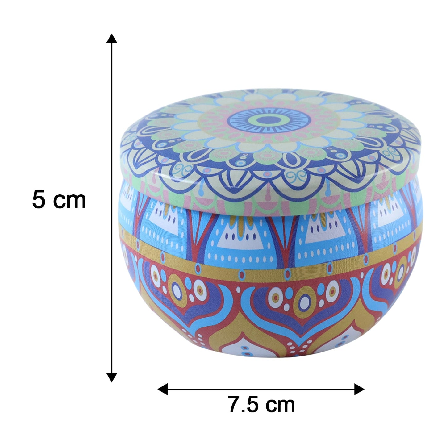 Metal Mandala Tin Box, Decorative Round Container for Candle and Trinkets (1 Pc)