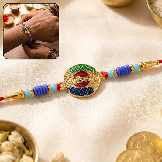 Traditional Rakhi with decorative beads and elegant design