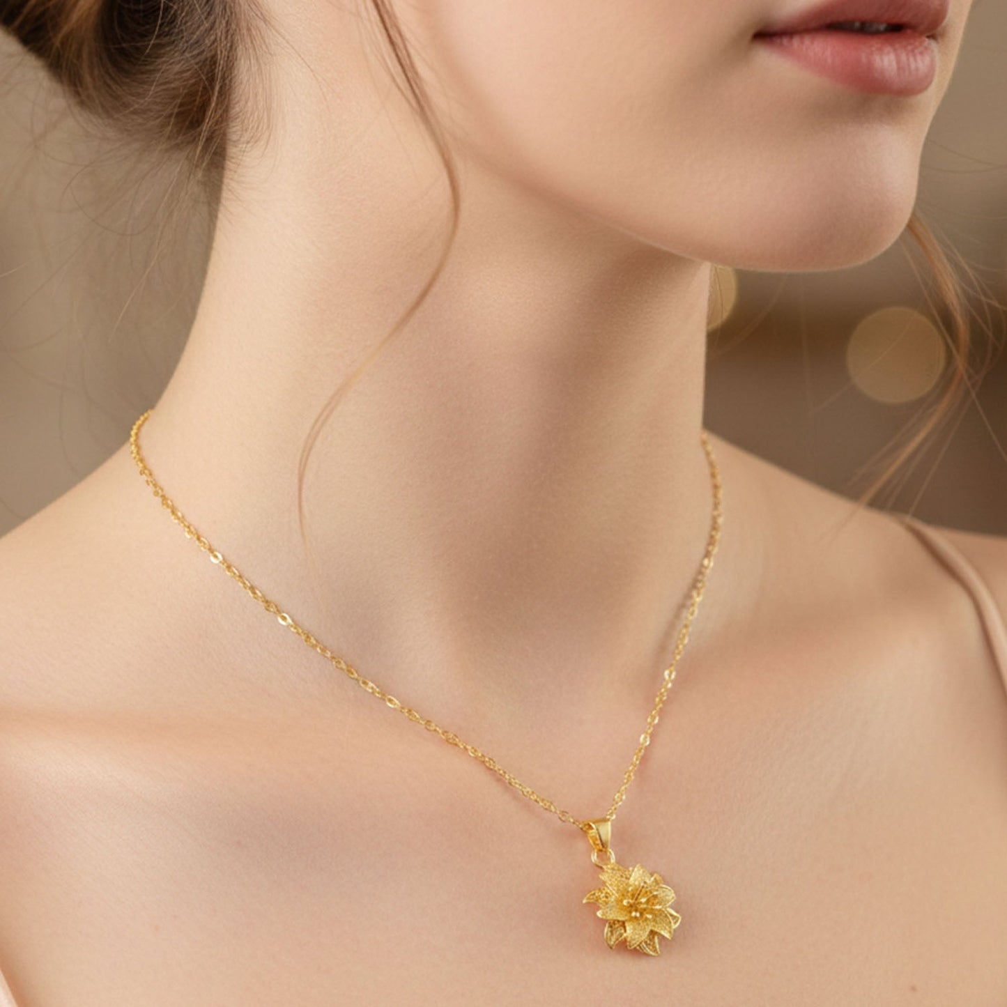 Elegant Gold Finish Floral & Traditional Pendant Necklace (1 Pc, Mix Design)