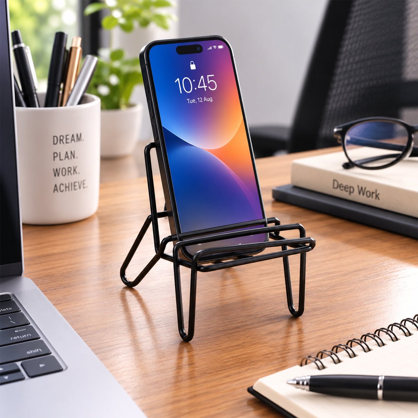 Novelty phone stand on an office desk