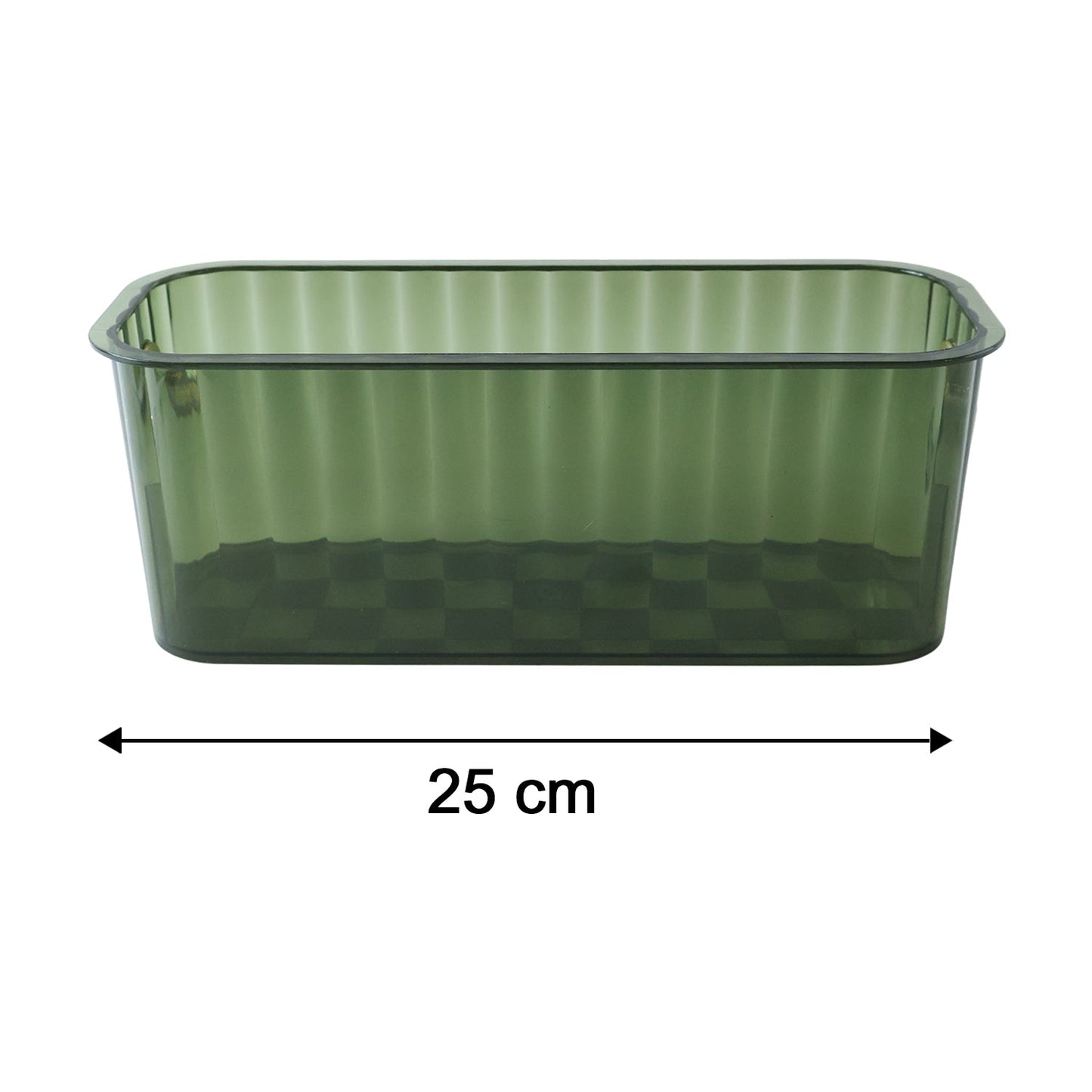 Plastic Storage Basket Transparent Ribbed Organizer with Handles (1 Pc)
