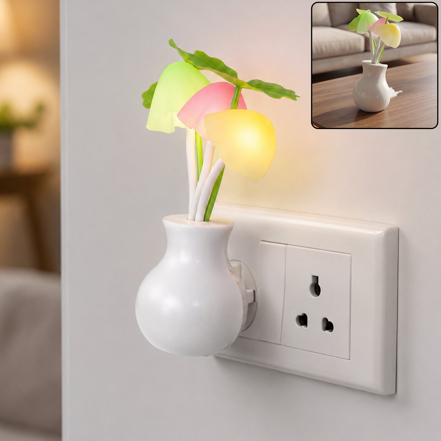 LED Dream Night Light, Auto ON / Off Sensor Mushroom Lamp (Multicolor)